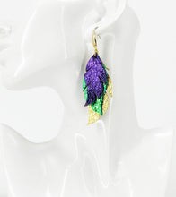 Load image into Gallery viewer, Mardi Gras Themed Genuine Leather Earrings - E19-3836