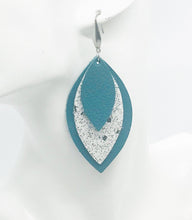 Load image into Gallery viewer, Genuine Turquoise Leather and Glitter Earrings - E19-396