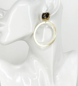 Stud & Brushed Gold Pendant Earrings - E19-3991