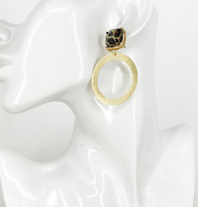 Stud & Brushed Gold Pendant Earrings - E19-3992