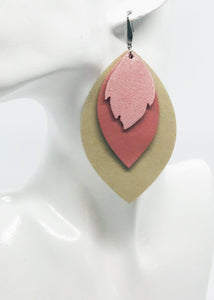 Tan and Pink Genuine Leather Earrings - E19-412