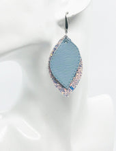 Load image into Gallery viewer, Sky Blue Leather and Chunky Glitter Earrings - E19-418