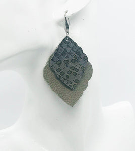 Snakeskin and Gray Leather Earrings - E19-421