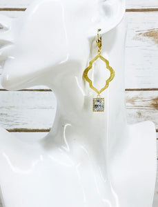 Brushed Gold & CZ Pendant Earrings - E19-4361