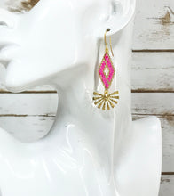 Load image into Gallery viewer, Hot Pink &amp; Gold Pendant Earrings - E19-4407
