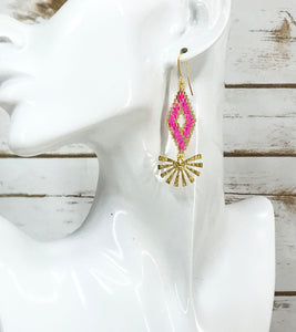 Hot Pink & Gold Pendant Earrings - E19-4407