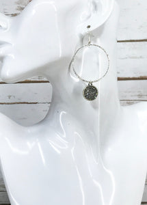 Pave Pendant & Open Hoop Pendant Earrings - E19-4415