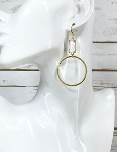 Stone & Brushed Gold Pendant Earrings - E19-4418