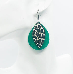Green Suede and Cheetah Leather Earrings - E19-441