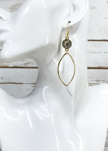 Rhinestone & Brushed Gold Pendant Earrings - E19-4428