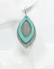 Load image into Gallery viewer, Grey and Turquoise Layered Leather Earrings - E19-467