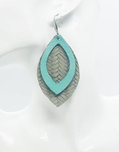 Grey and Turquoise Layered Leather Earrings - E19-467
