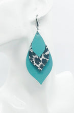 Load image into Gallery viewer, Aqua and Leopard Leather Earrings - E19-477