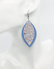 Load image into Gallery viewer, Sky Blue Leather and Chunky Glitter Earrings - E19-485