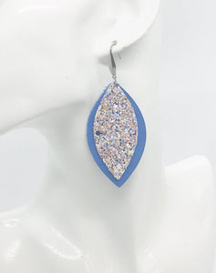 Sky Blue Leather and Chunky Glitter Earrings - E19-485