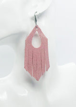 Load image into Gallery viewer, Pink Leather Frayed Earrings - E19-505