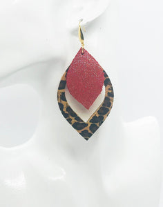 Coral and Baby Cheetah Genuine Leather Earrings - E19-511