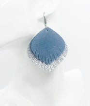 Load image into Gallery viewer, Metallic Silver and Blue Genuine Leather Earrings - E19-527