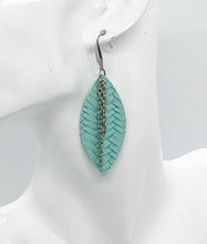 Load image into Gallery viewer, Teal Genuine Leather and Chain Earrings - E19-561
