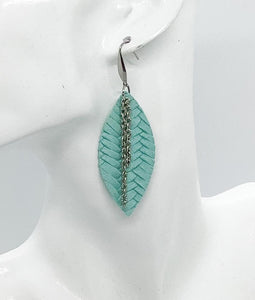 Teal Genuine Leather and Chain Earrings - E19-561