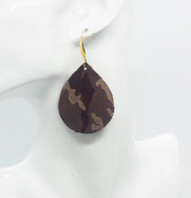 Load image into Gallery viewer, Burgundy Metallic Camo Leather Earrings - E19-681