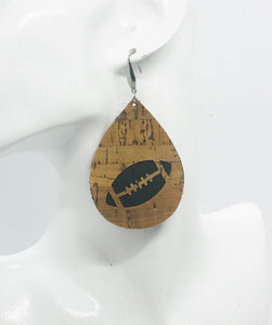 Genuine Leather and Cork Football Earrings - E19-696