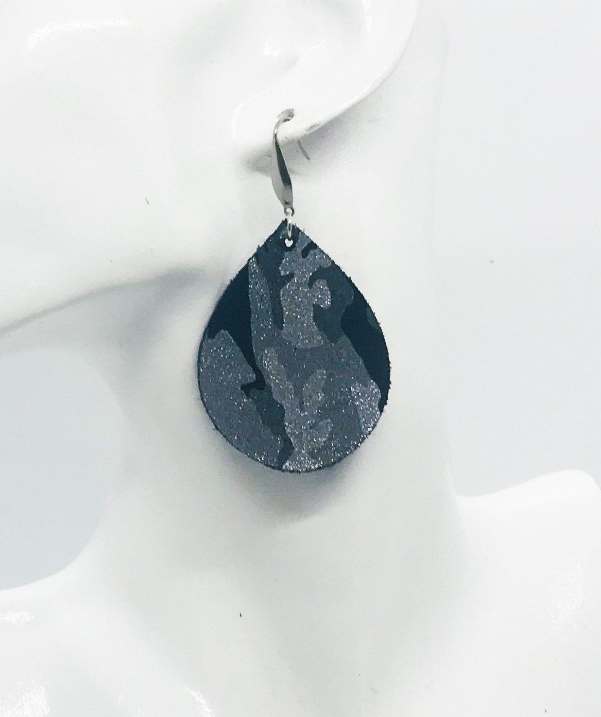 Navy Metallic Camo Leather Earrings - E19-706