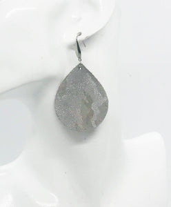 Silver on Gray Metallic Camo Leather Earrings - E19-708