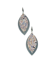 Load image into Gallery viewer, Neutral Gray Genuine Leather and Chunky Glitter Earrings - E19-725
