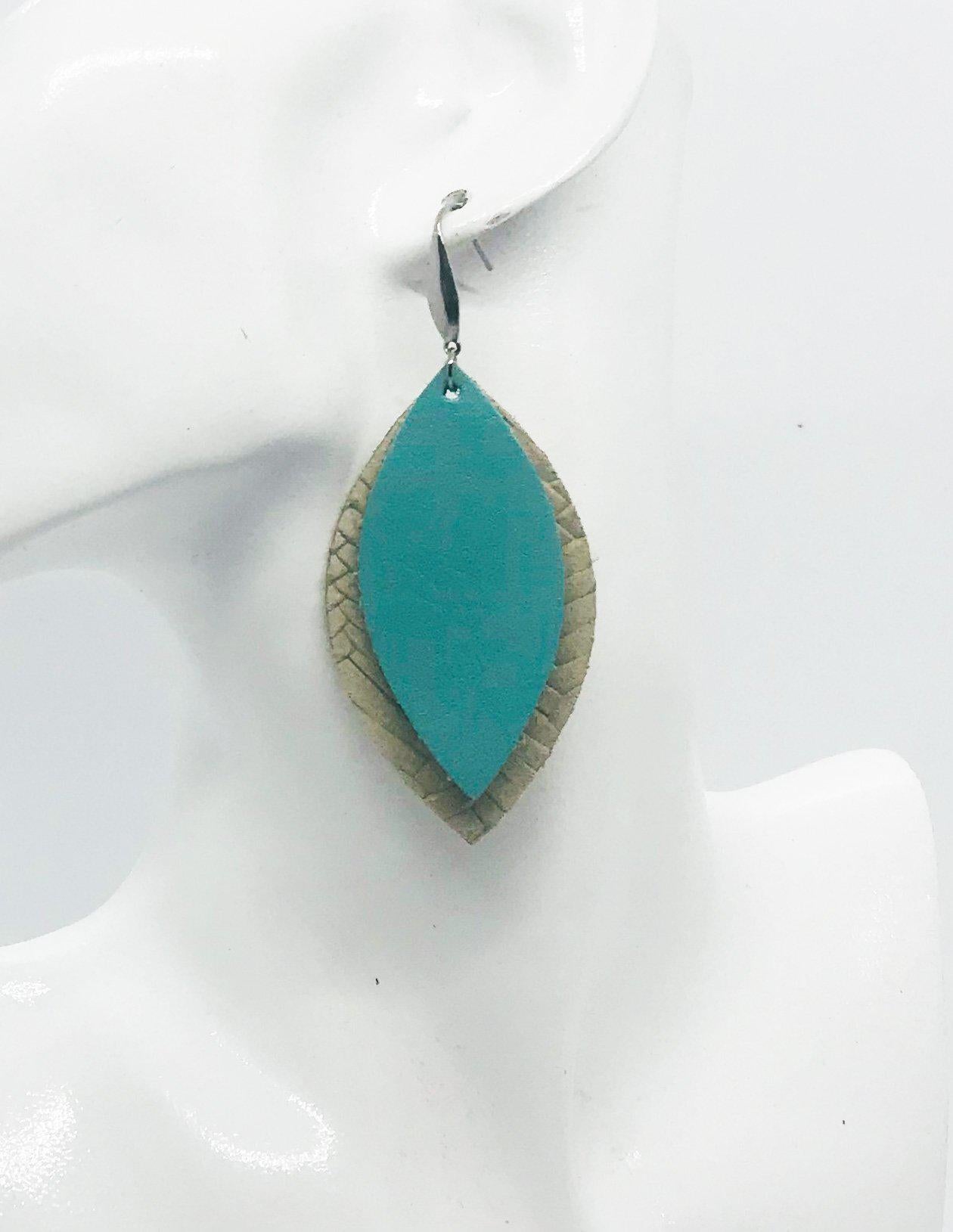 Desert Sand Braided Fishtail Leather and Teal Leather Earrings - E19-730