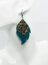 Load image into Gallery viewer, Dark Turquoise and Gold Metallic Banana Leopard Leather Earrings - E19-731