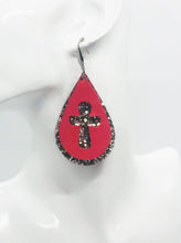 Load image into Gallery viewer, Coral Genuine Leather and Chunky Glitter Cross Earrings - E19-752