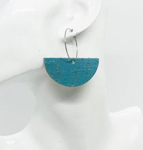 Load image into Gallery viewer, Turquoise Cork Leather Hoop Earrings - E19-780
