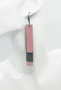 Genuine Pink and Gray Layered Leather Earrings - E19-785