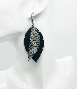 Genuine Black and Water Snake Leather Earrings - E19-814