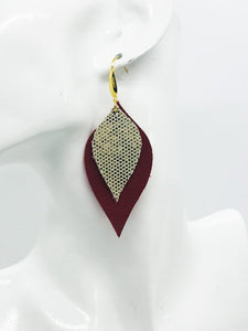 Bright Red Golden Metallic Glitter Leather Earrings - E19-826