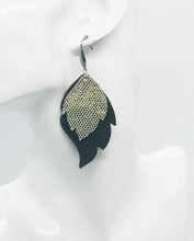 Load image into Gallery viewer, Brown and Metallic Gold Genuine Leather Earrings - E19-837