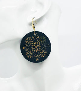 Black Leather and Metallic Gold Earrings - E19-843