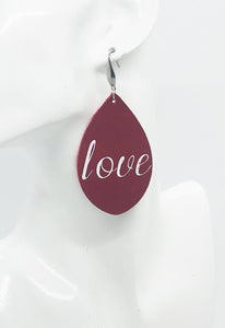 Genuine Red Leather "Love" Earrings - E19-851