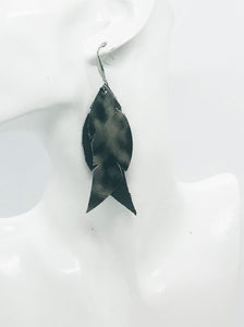 Black and Grey Smooth Leopard Leather Earrings - E19-852