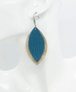 Camel Distressed Leather and Teal Leather Earrings - E19-944