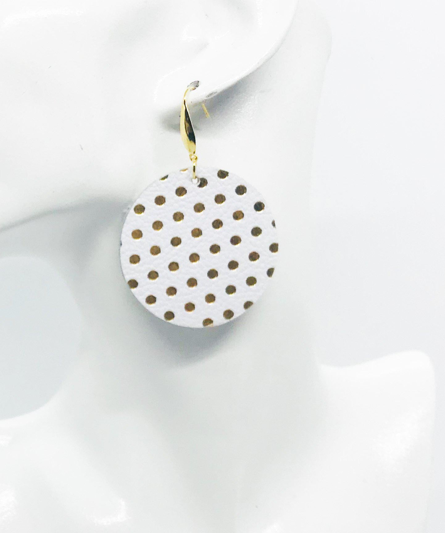 White and Gold Polka Dot Leather Earrings - E19-953