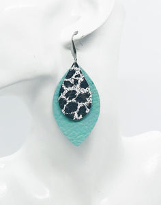 Aqua and Leopard Leather Earrings - E19-983