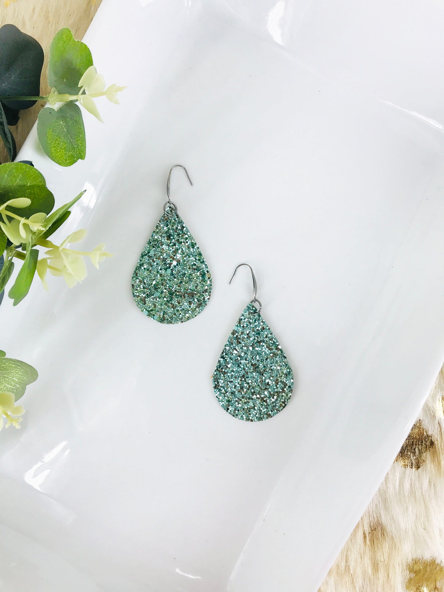 Teal Chunky Glitter Earrings - E270