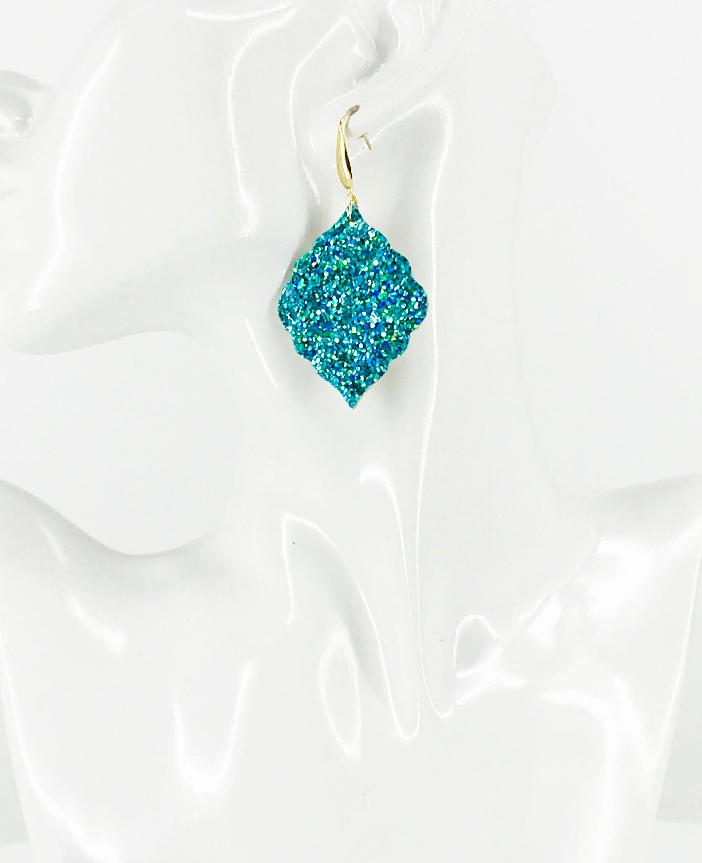 Turquoise Glitter on Leather Earrings - E19-2816