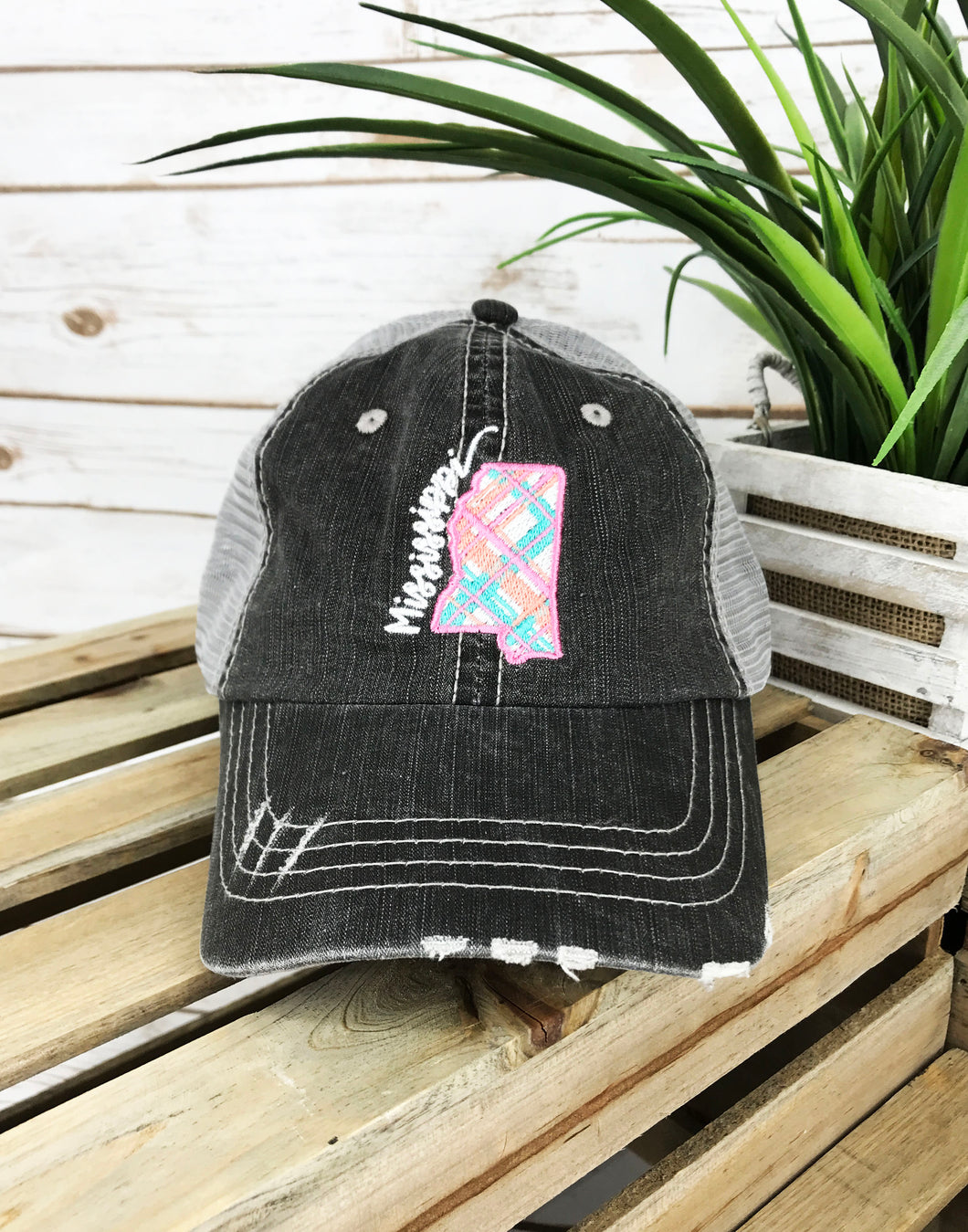 Mississippi Pink Cut Out State Trucker Hat - H205