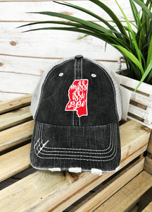 Mississippi Red Cut Out State Trucker Hat - H206