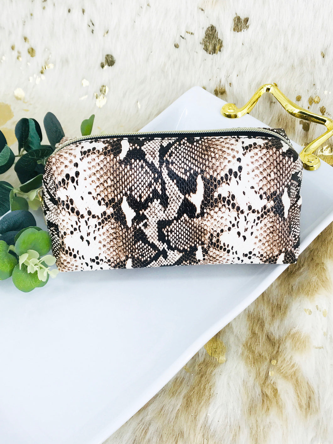 Small Size Snake Print Cosmetic Bag - HB121