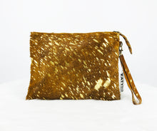 Load image into Gallery viewer, Brown/Gold Metallic Hair on Leather Clutch - HB126