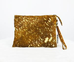 Brown/Gold Metallic Hair on Leather Clutch - HB126